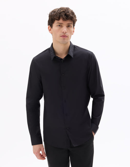Slim-Fit Stretch Cotton Shirt - Black — view 2