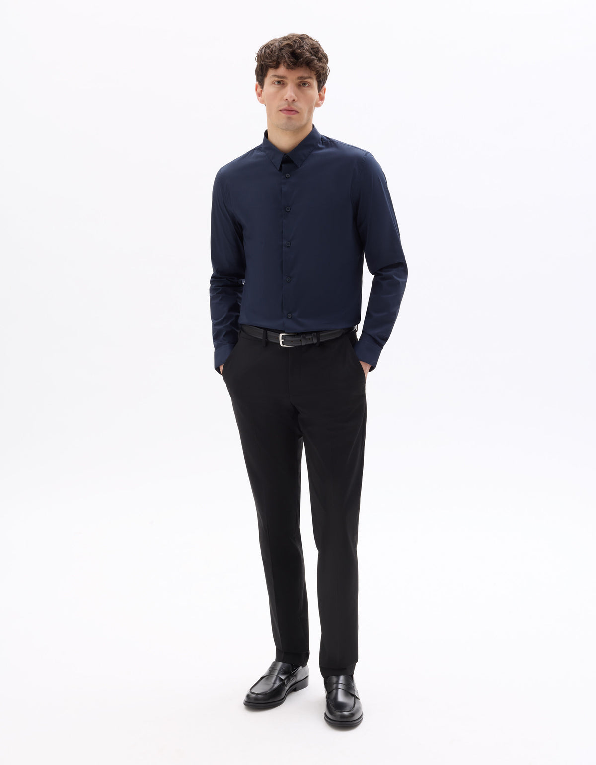 Slim-Fit Stretch Cotton Shirt - Navy — view 3