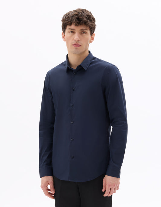 Slim-Fit Stretch Cotton Shirt - Navy — view 2