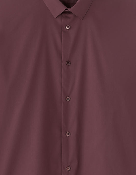 Slim-Fit Stretch Cotton Shirt - Burgundy — view 2