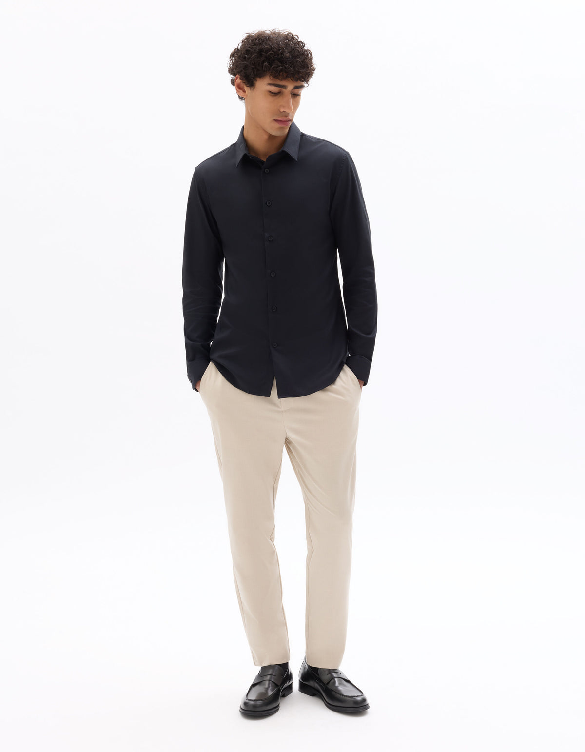 Slim-Fit Royal Oxford Shirt - Black — view 3