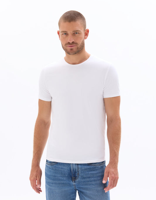 Slim-Fit Stretch Cotton Crew-Neck T-Shirt - White — view 2