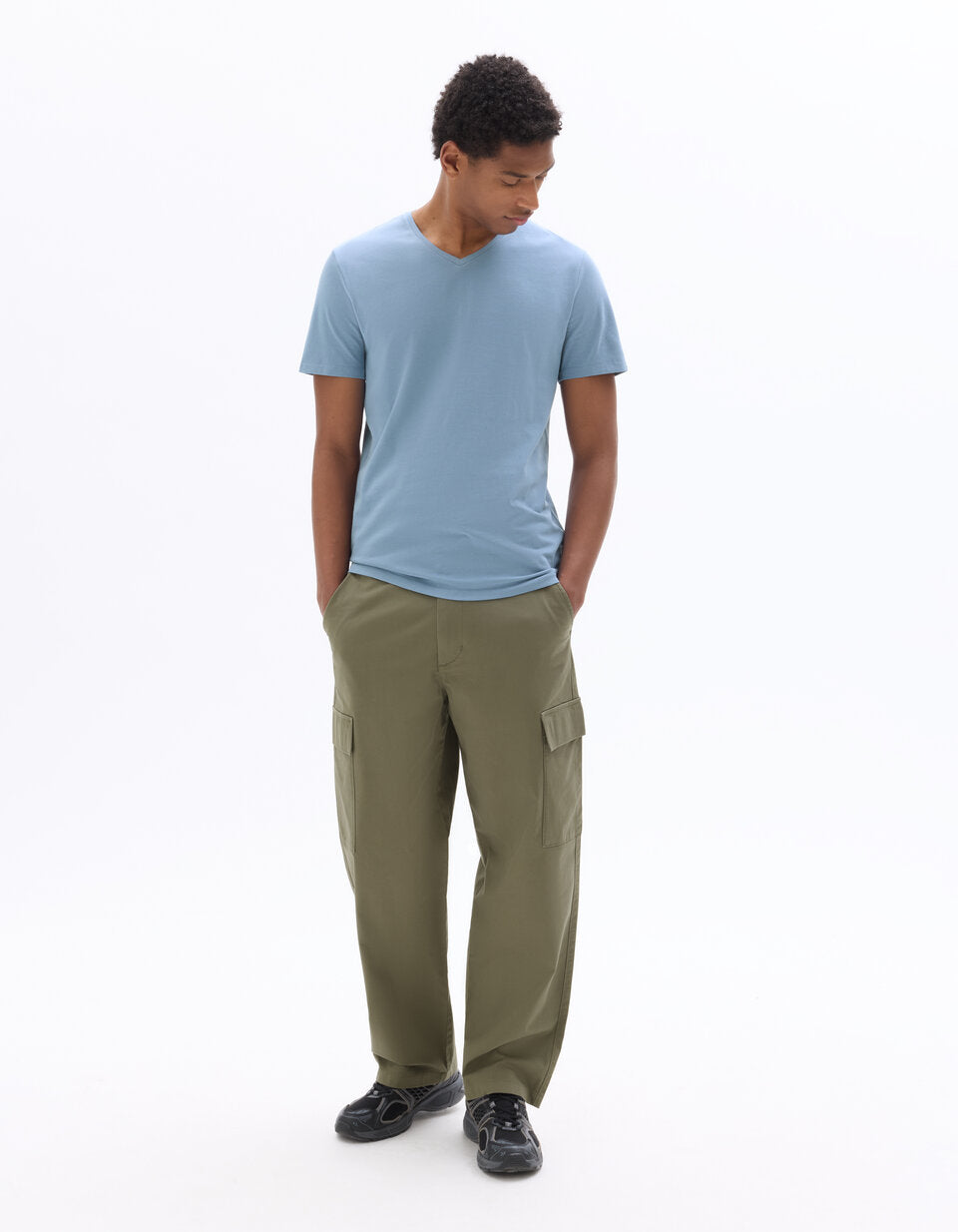 Slim-Fit Stretch Cotton V-Neck T-Shirt - Washed Blue — view 3