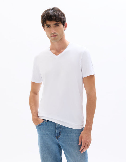 Slim-Fit Stretch Cotton V-Neck T-Shirt - White — view 2