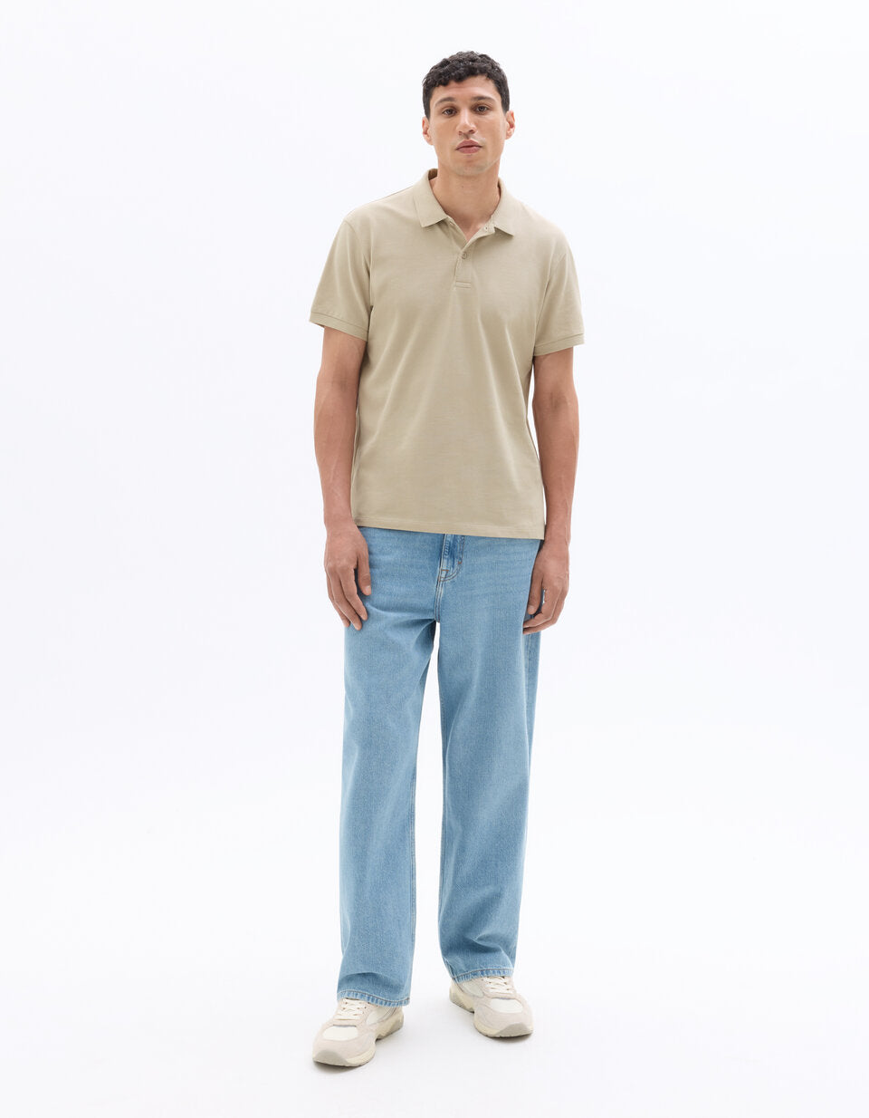 Regular-Fit Pure Cotton Pique Polo Shirt - Light Beige — view 3