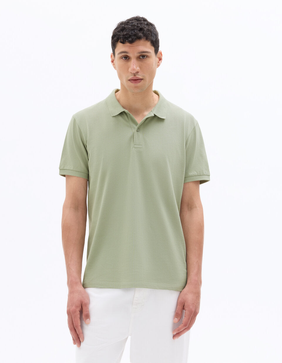 Regular-Fit Pure Cotton Pique Polo Shirt - Light Green — view 3