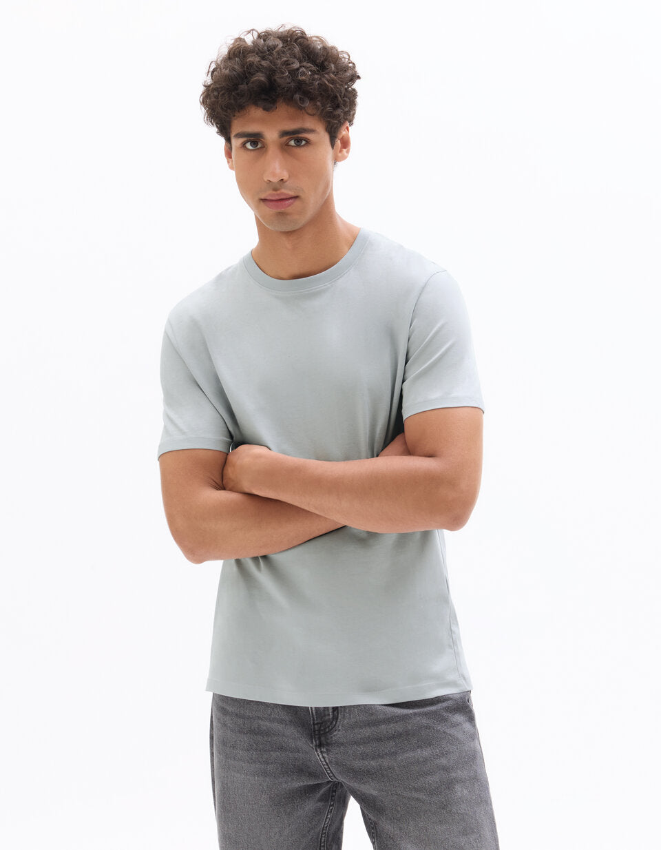 Regular-Fit Pure Cotton Crew-Neck T-Shirt - Light Blue — view 3