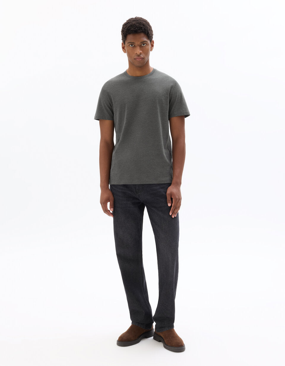 Regular-Fit Pure Cotton Crew-Neck T-Shirt - Heather Anthracite — view 3