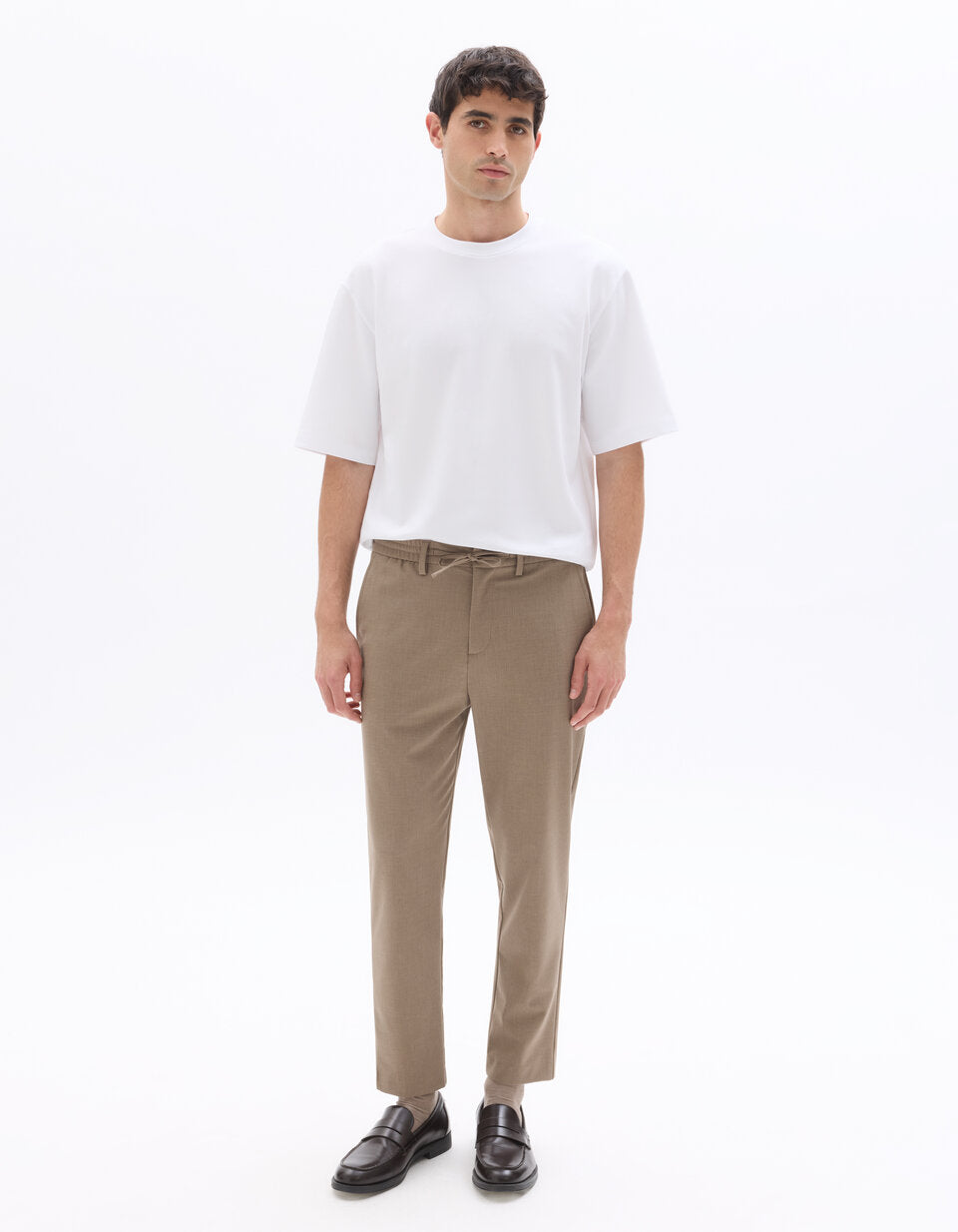 Smart Slim-Fit Stretch Cropped Trousers - Light Brown — view 3