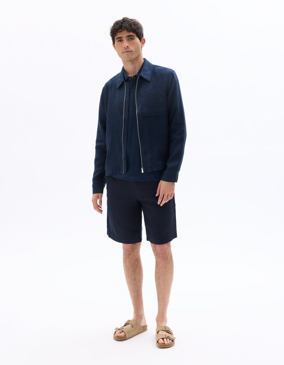 Pure Linen Bermuda Shorts - Navy — view 3