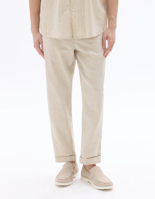 Straight-Fit Linen-Cotton Trousers - Natural — view 2