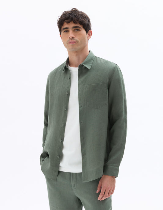 Regular-Fit Pure Linen Shirt - Medium Green — view 2