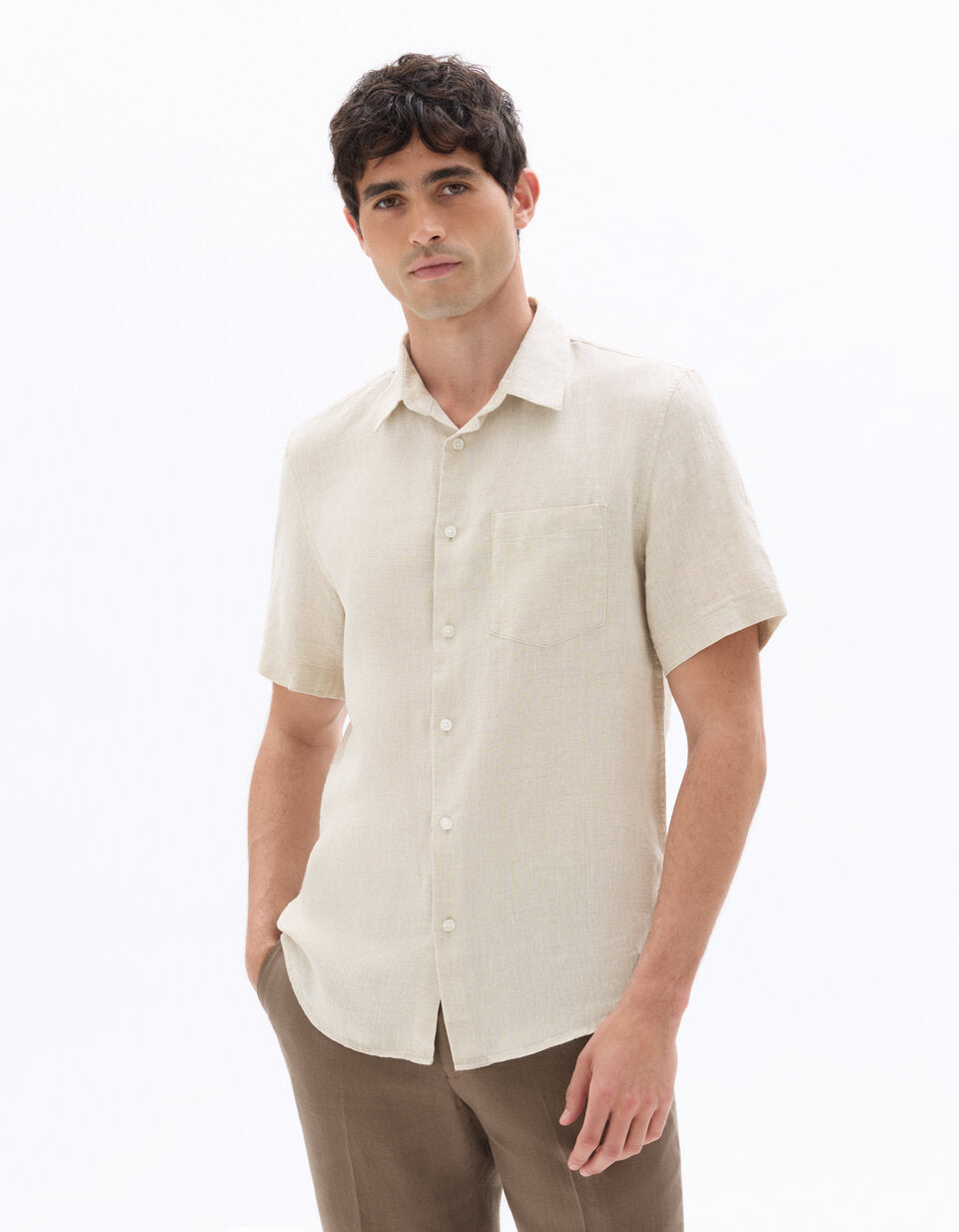 Regular-Fit Pure Linen Short-Sleeve Shirt - Natural — view 3