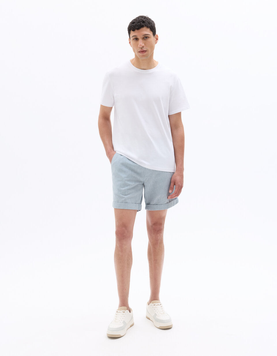 Linen-Cotton Bermuda Shorts - Blue — view 3