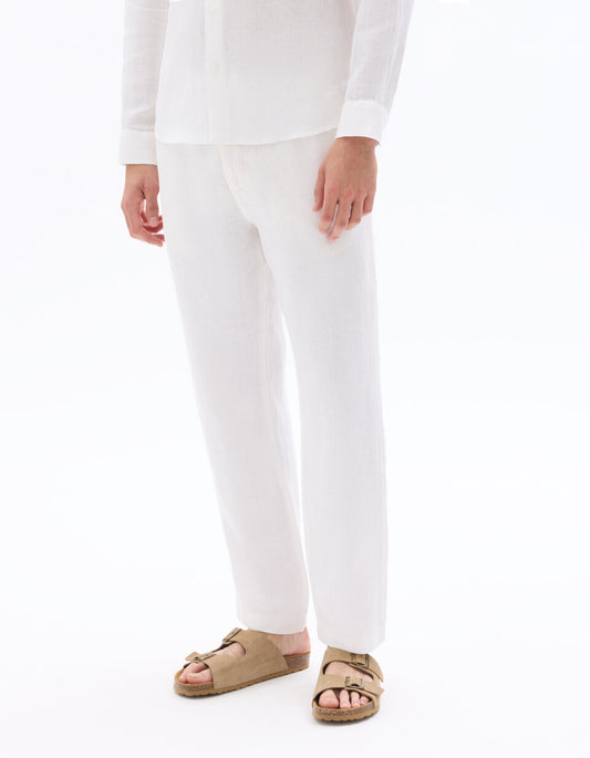 Straight-Fit Pure Linen Trousers - White — view 2