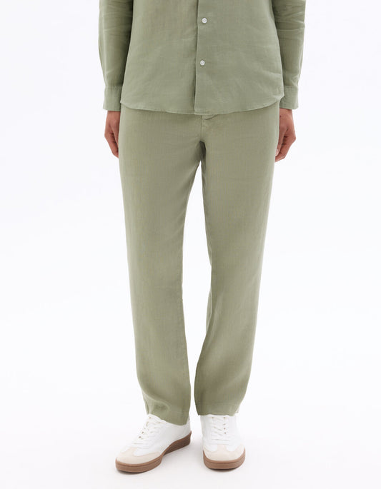 Straight-Fit Pure Linen Trousers - Sage Green — view 2