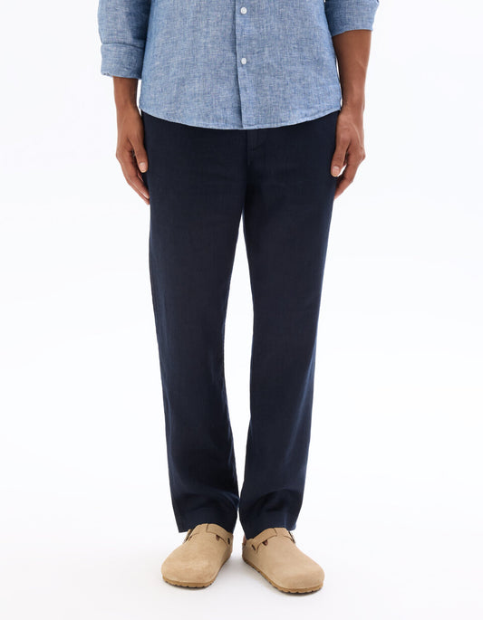 Straight-Fit Pure Linen Trousers - Navy — view 2