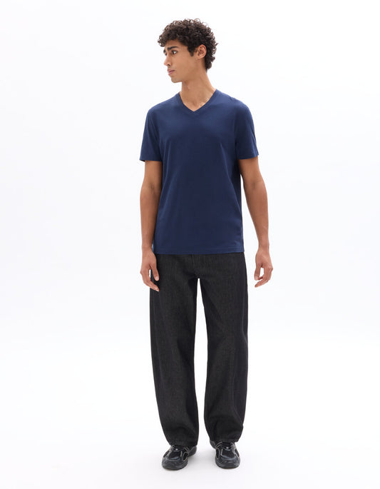 Regular-Fit Pure Cotton V-Neck T-Shirt - Navy — view 2
