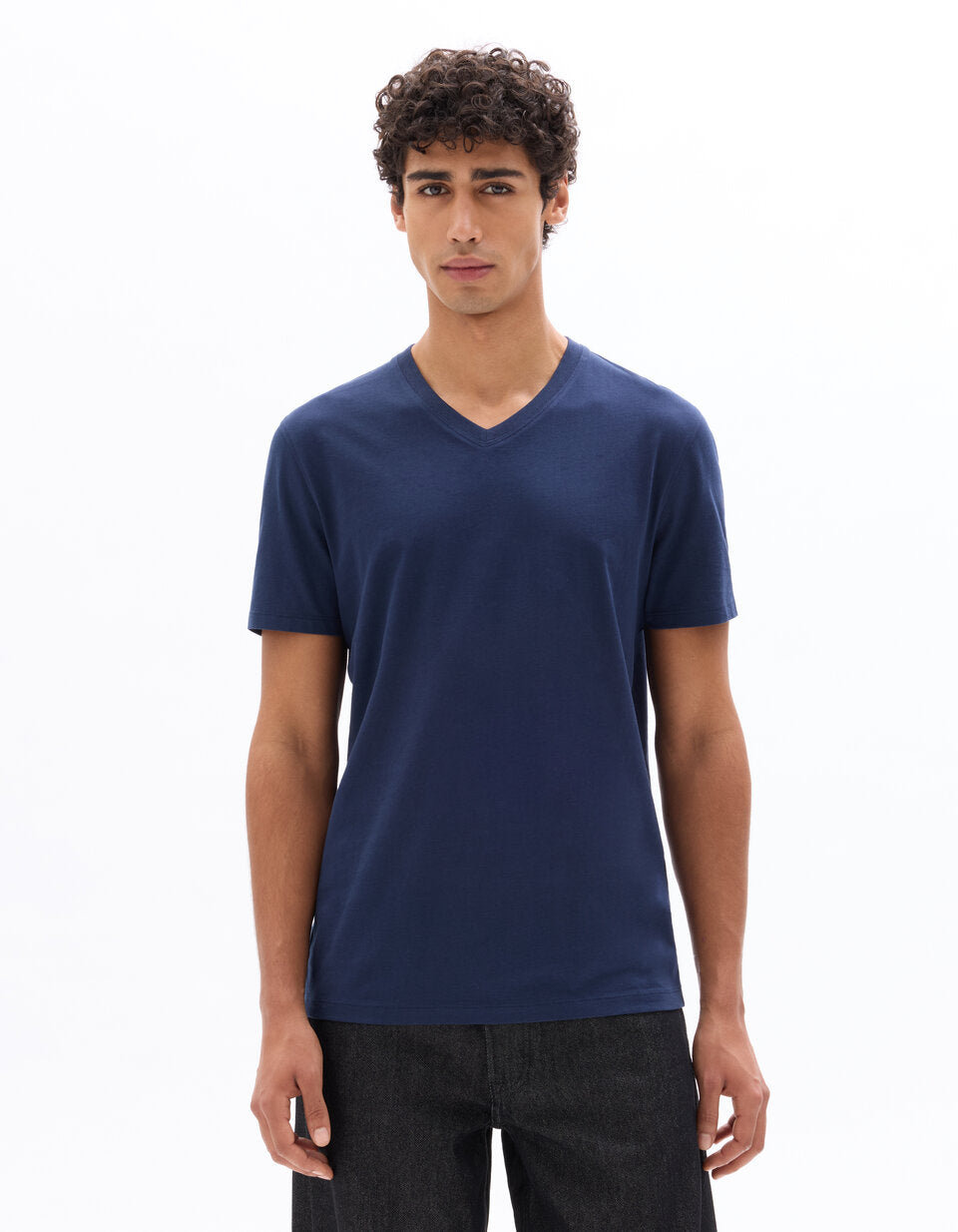 Regular-Fit Pure Cotton V-Neck T-Shirt - Navy — view 3