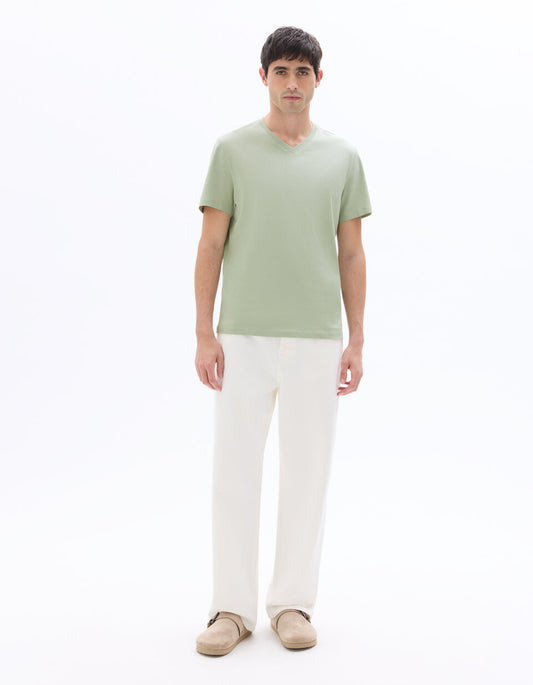 Regular-Fit Pure Cotton V-Neck T-Shirt - Light Green — view 2
