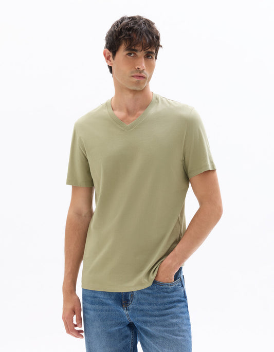 Regular-Fit Pure Cotton V-Neck T-Shirt - Tea Green — view 2