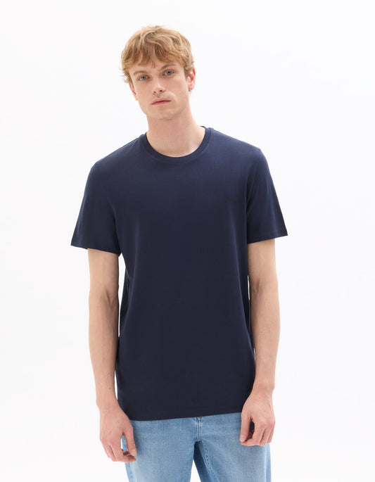 Regular-Fit Longline Pure Cotton Crew-Neck T-Shirt - Navy — view 2