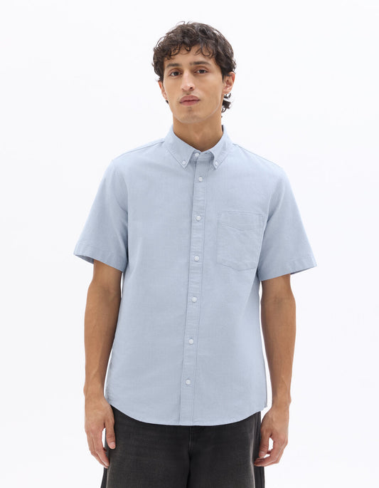 Regular-Fit Pure Cotton Oxford Short-Sleeve Shirt - Blue — view 2