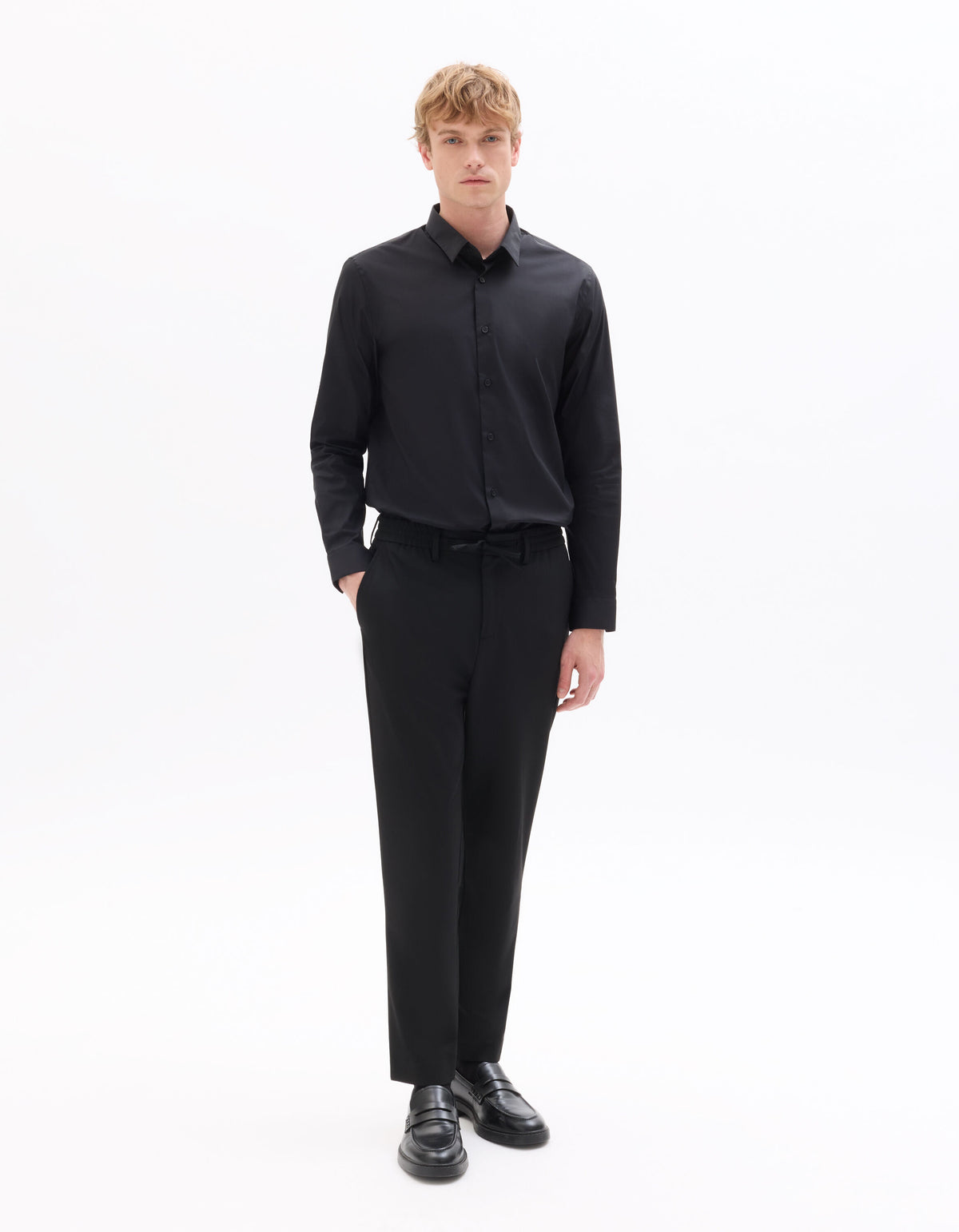 Regular-Fit Stretch Cotton Shirt - Black — view 3