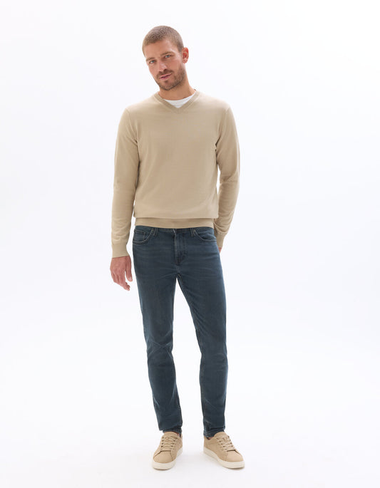 Slim-Fit Stretch Cotton Jeans - Dark Blue — view 2