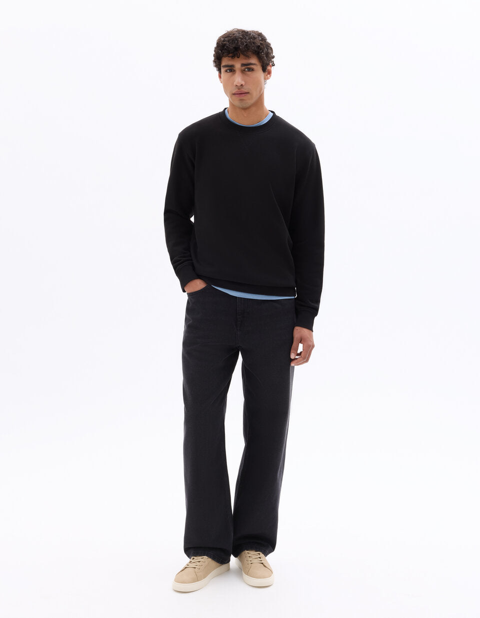 Regular-Fit Pure Cotton Crew-Neck Sweatshirt - Black — view 3