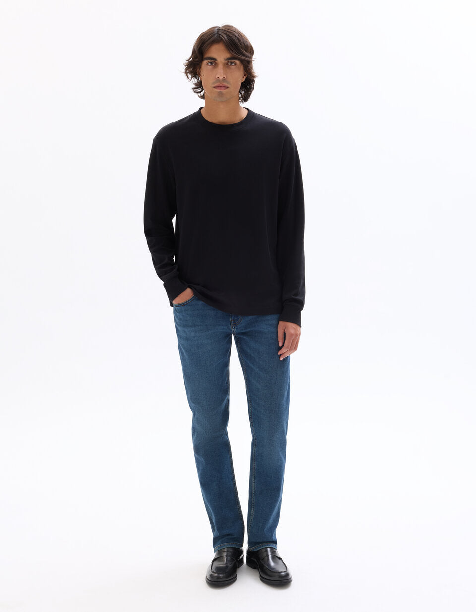 C.35 Straight-Fit Stretch Knit Jeans - Blue — view 3