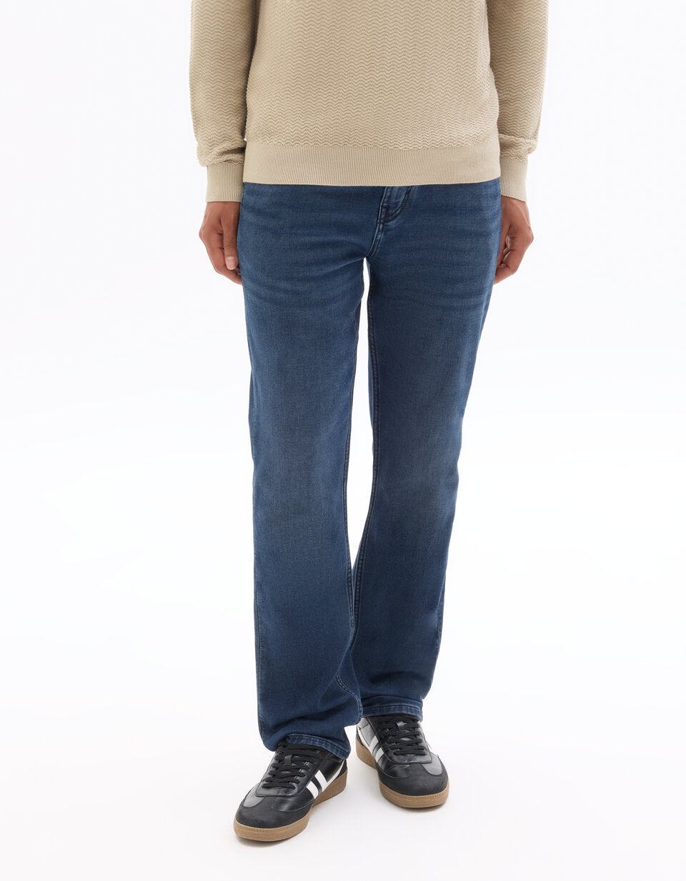C.35 Straight-Fit Stretch Knit Jeans - Dark Blue — view 3
