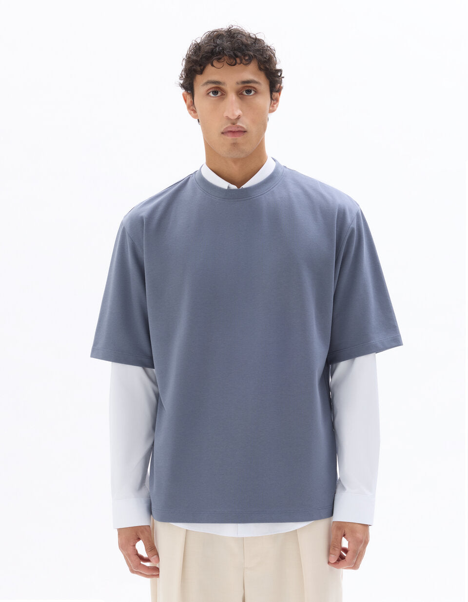 Oversized Crew-Neck T-Shirt - Blue — view 3