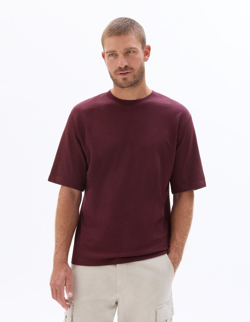Oversized Crew-Neck T-Shirt - Dark Red — view 3