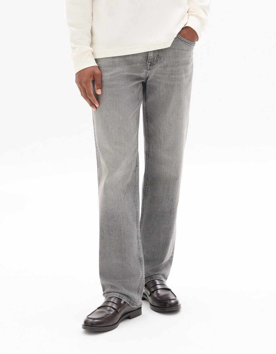 Straight-Fit Stretch Cotton Jeans - Light Grey — view 3
