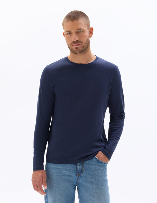 Regular-Fit Pure Cotton Long-Sleeve T-Shirt - Navy — view 2