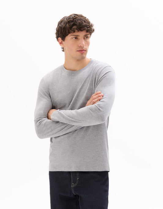 Regular-Fit Cotton-Blend Long-Sleeve T-Shirt - Heather Grey — view 2