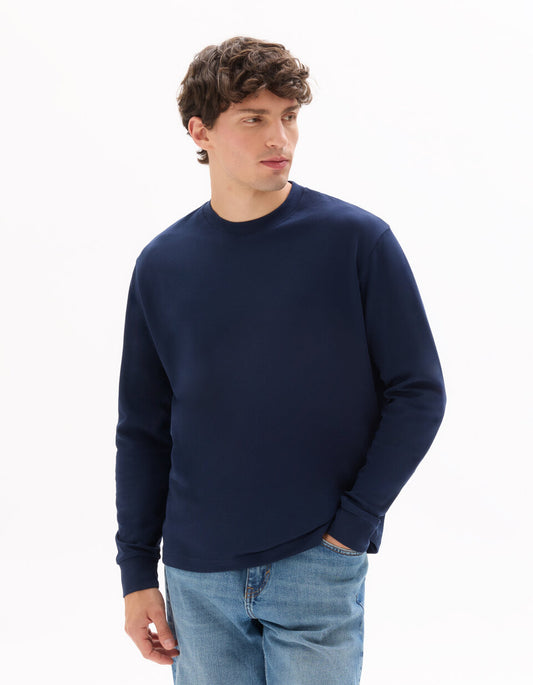Oversized Long-Sleeve Smooth Jersey T-Shirt - Navy — view 2