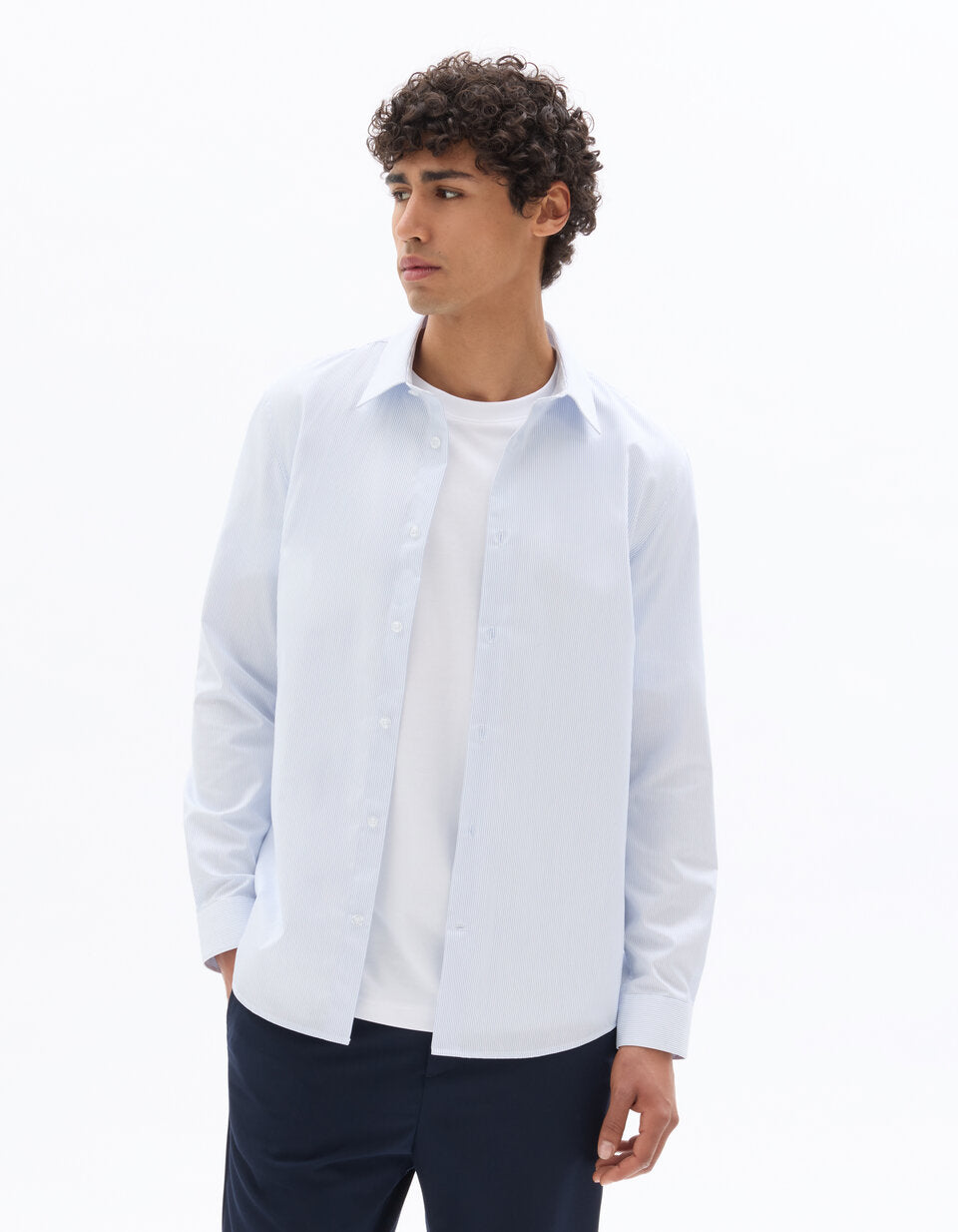 Regular-Fit Fine-Stripe Shirt - Light Blue — view 3