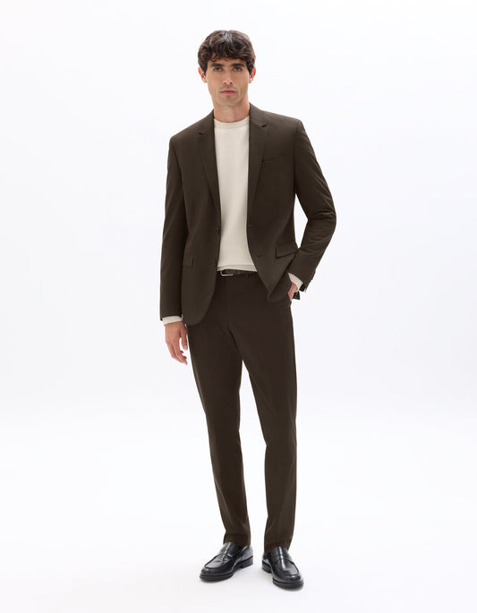 Slim-Fit Bi-Stretch Suit Trousers - Brown — view 2