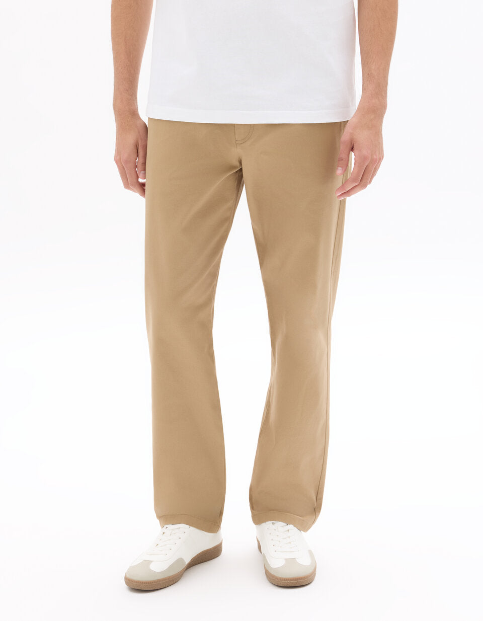 Straight-Fit Stretch Cotton Chinos, Standard Length - Beige — view 3
