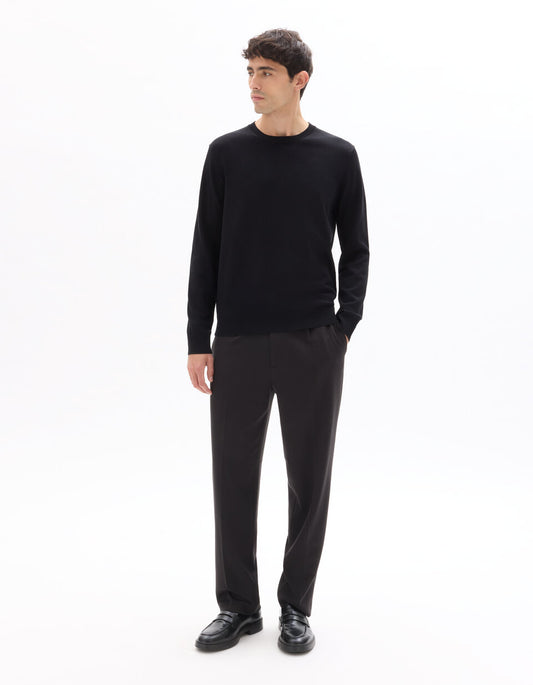 Fine-Knit Crew-Neck Sweater - Black — view 2
