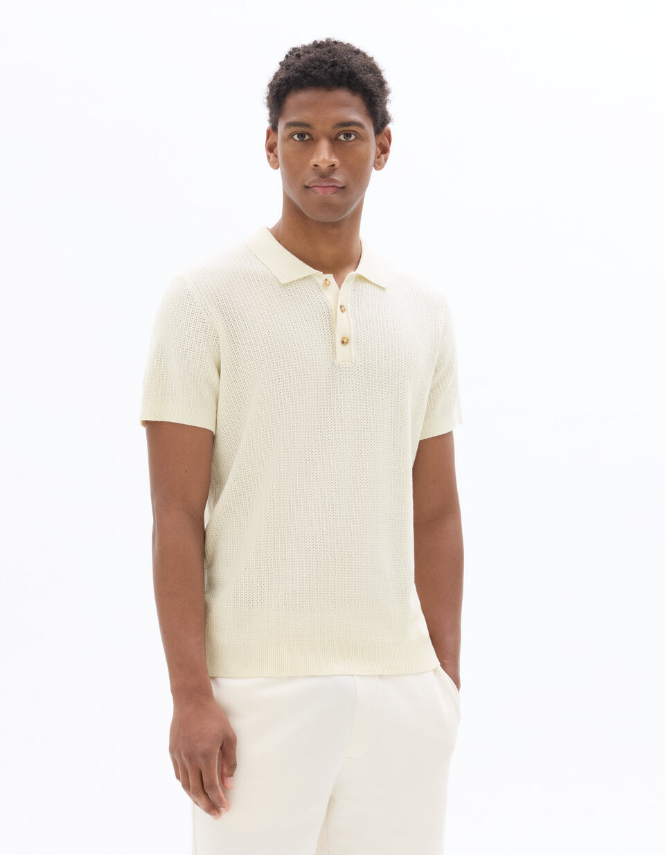 Regular-Fit Textured Knit Polo Shirt - White — view 3