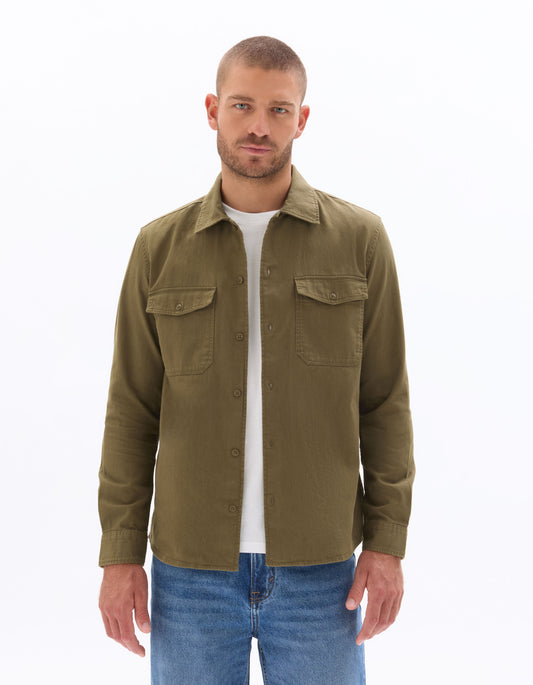 Regular-Fit Pure Cotton Twill Shirt - Khaki — view 2