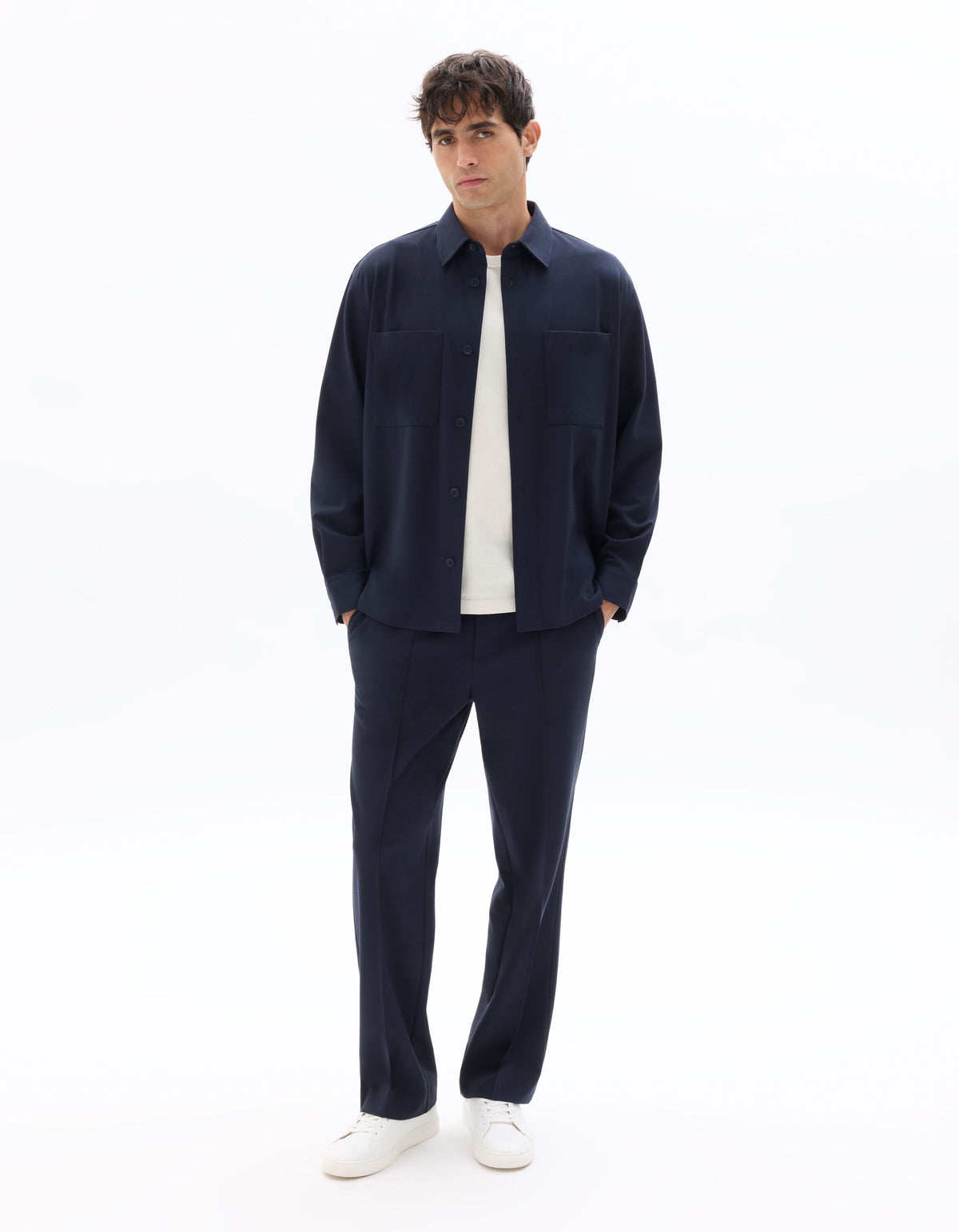 Solid Heavy Knit Overshirt - Blue — view 3