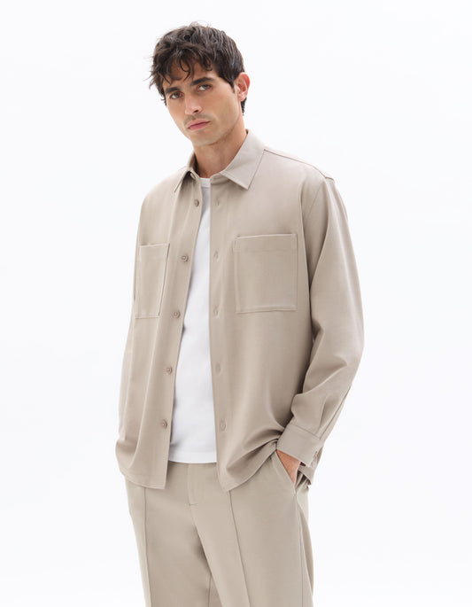 Solid Heavy Knit Overshirt - Taupe — view 2