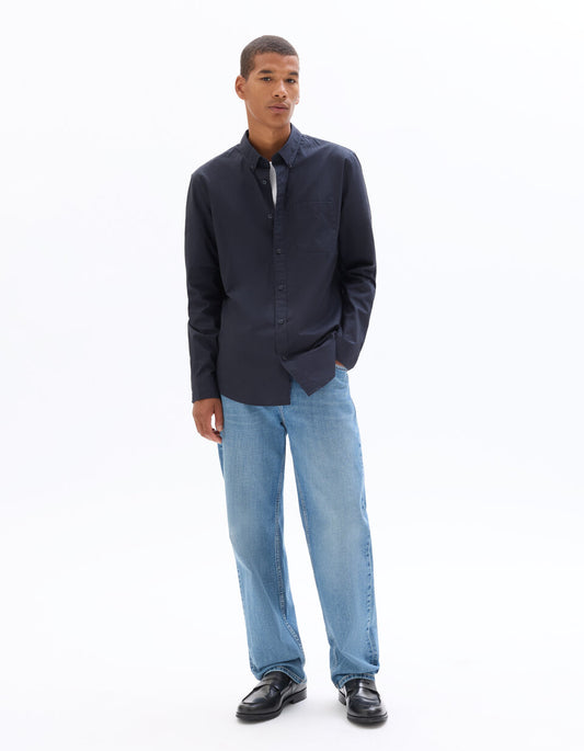 Regular-Fit Pure Cotton Button-Down Shirt - Blue — view 2