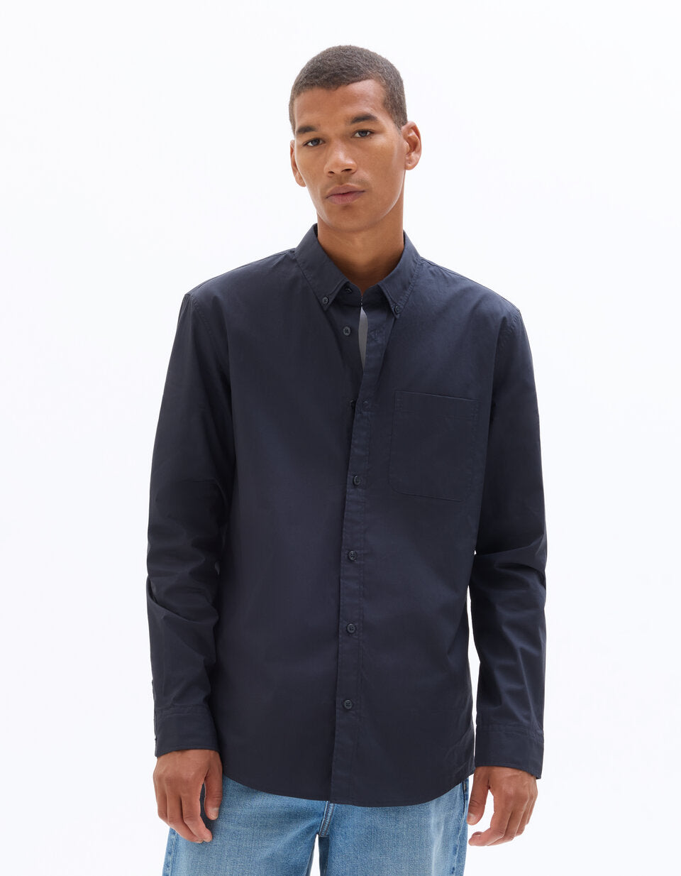 Regular-Fit Pure Cotton Button-Down Shirt - Blue — view 3