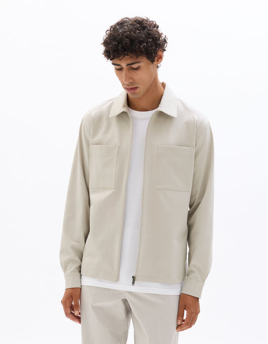 Stretch Twill Overshirt - Beige — view 2