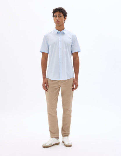 Slim-Fit Stretch Cotton Short-Sleeve Shirt - Light Blue — view 3